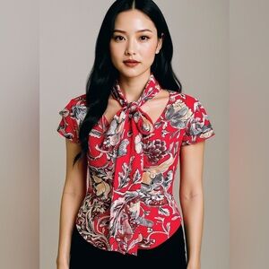 Diane Von Furstenberg 100% Silk Bow Tie Blouse